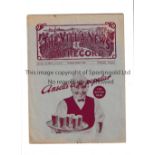 ASTON VILLA Programme for the home Central League match v Sheff. Weds. Reserves 2/1/1937.