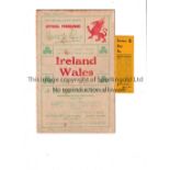 RUGBY UNION 1928 WALES V IRELAND Programme and ticket for the match at Cardiff Arms Park on 10/3/28.