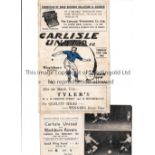 CARLISLE UNITED V BLACKBURN ROVERS 1953 Programme, staple removed and slight horizontal crease,