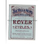 ASTON VILLA V EVERTON 1906 FRIENDLY Programme for the Reserve team Friendly match at Villa 20/10/