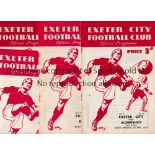 EXETER CITY Four home programmes in season 1952/3 v Aldershot, staples removed, Brighton, staples