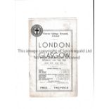 LONDON V GLASGOW 1939 AT FULHAM Programme for the match at Fulham on 13/5/39. Worn, vertical fold.