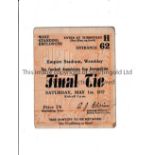 1937 FA CUP FINAL Ticket for Sunderland v Preston North End, creased and team names and scores on