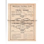 BRENTFORD Single sheet programme for the Trial Game, Stripes v Blues 20/8/1930, horizontal fold,