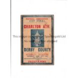 1947 FA CUP FINAL Pirate programme issued by Ross for Charlton Athletic v Derby County, folded in