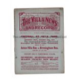 ASTON VILLA Programme for the home League match v Bradford City 23/10/1909, split on the top half at