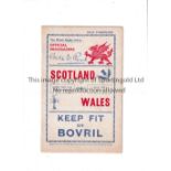 RUGBY UNION 1939 WALES V SCOTLAND / AUTOGRAPHS Programme for the match at Cardiff Arms Park on 4/2/