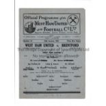 WEST HAM UNITED Single sheet programme for the home FL South match v Brentford 16/1/1943, slightly