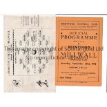 MILLWALL Two away programmes v Brentford 23/4/1944 FL South and Charlton 21/5/1945 Victory Match,