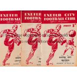 EXETER CITY Three home programmes in season 1947/8 v Reading, staples removed and writing inside,