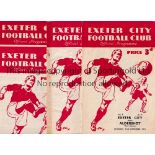 EXETER CITY Four home programmes in season 1951/2 v Aldershot, staples removed, Ipswich, tape