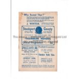 STOCKPORT COUNTY V TRANMERE ROVERS 1930 Programme for the Third Division North match at Stockport