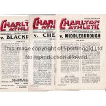 CHARLTON ATHLETIC Fourteen programmes for the 1951/2 season: 8 homes v Middlesbrough X 2, Chelsea,