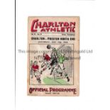 CHARLTON ATHLETIC Home programme v Preston North End 7/5/1938. Tape on the inside of the spine and