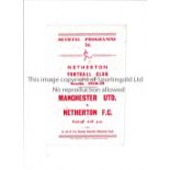 MANCHESTER UNITED / DUNCAN EDWARDS Single sheet programme for the away match v Netherton F.C. in aid