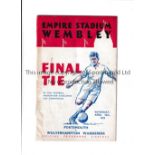 1939 FA CUP FINAL Programme for Portsmouth v Wolves, repair on the front cover and slight vertical