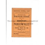 BRENTFORD Programme for the home FL South Cup tie v Millwall 3/3/1945, creased, slightly torn and