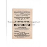 PLYMOUTH ARGYLE Programme for the home FL South match v Brentford 6/4/1946, slightly creased.