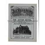 ASTON VILLA Programme for the home League match v Notts. County 26/9/1925, staple removed. Generally