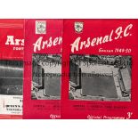 ARSENAL Ten home reserve programmes v QPR, 27/8/49, Football Combination Cup 7/4/50, 25/3/53, & 28/