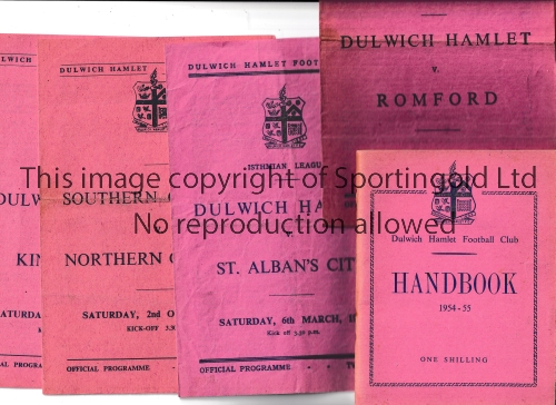 DULWICH HAMLET Handbook for 1954/5 and 18 home programmes including 1947/8 v Romford and St. Albans,