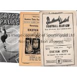 EXETER CITY Three away programmes in season 1947/8 v Southend, Swansea and Crystal Palace,