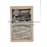 CARDIFF CITY V NEWCASTLE UNITED 1925 Programme for the League match at Cardiff 21/11/1925, clear