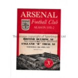 NEUTRAL AT ARSENAL Programme for British Olympic XI v England B 30/4/1952 Trial Match. Generally