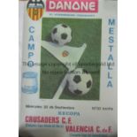 VALENCIA V CRUSADERS Ortega poster 25" X 17" for the ECWC tie at Valencia 20/9/1967. Good
