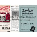 EXETER CITY Four away programmes in season 1948/9 v Southend, Torquay, staple removed, Bristol