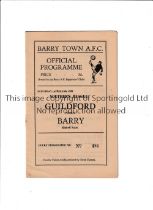 BARRY TOWN V GUILDFORD 1950 Programme for the Southern League match at Barry Town v Guildford 15/4/