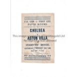 CHELSEA Pirate programme issued by Ross, for the home FA Cup tie v Aston Villa 9/2/1946, creased,