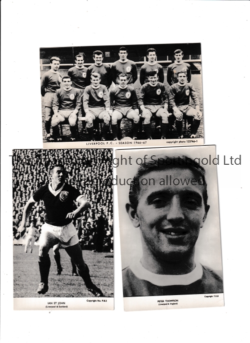 LIVERPOOL Five original b/w copyright 5.5" X 3.5" photocards: team group 1966/7, Ian St John, Ian