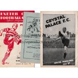 NORWICH CITY Three away programmes v Crystal Palace 46/7, slightly worn, Swindon 47/8, scores