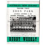 NEW ZEALAND ALL BLACKS V AUSTRALIA 1955 Programme for the Third Test at Eden Park, Auckland 17/9/