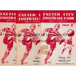 EXETER CITY Three home programmes in season 1947/8 v Bristol City, tape on the inside of the front