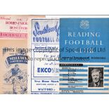 EXETER CITY Three away programmes in season 1951/2 v Reading, staples removed, Southend, staples