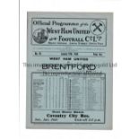 WEST HAM UNITED Programme for the home League match v Brentford 19/1/1935, very slightly creased.