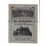 ASTON VILLA V WEST HAM UNITED Programme for the League match at Villa 26/12/1925 plus Aston Villa
