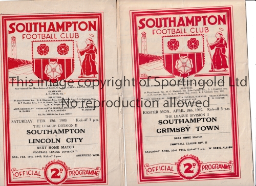 SOUTHAMPTON Two home programmes in the 1948/9 season v Grimsby Town and Lincoln City, both have a