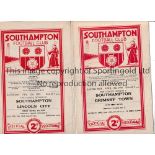 SOUTHAMPTON Two home programmes in the 1948/9 season v Grimsby Town and Lincoln City, both have a