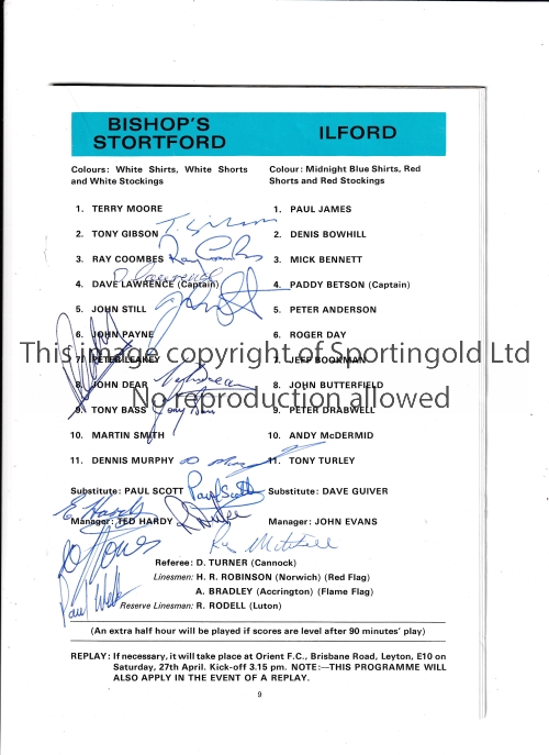 1974 AMATEUR CUP FINAL / BISHOP STORTFORD AUTOGRAPHS Programme for the Final v Ilford, signed on the