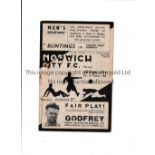 NORWICH CITY V EXETER CITY 1949 Programme for the League match at Norwich City 1/1/1949, slightly