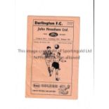 DARLINGTON V WEST HAM UNITED 1960 LEAGUE CUP Programme for the tie at Darlington 24/10/1960 in the