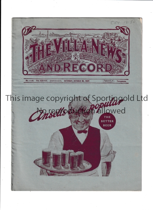 ASTON VILLA Programme for the home League match v Coventry 30/11/1937. Generally good