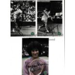 TENNIS AUTOGRAPHS Three official Wimbledon postcards individually signed by Bill Jean King, John