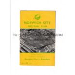 NORWICH CITY V ABERDEEN 1957 Programme for the Friendly at Norwich 6/11/1957. Generally good