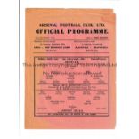 ARSENAL Single sheet programme for the home FL South match v Aston Villa 22/9/1945, very slightly