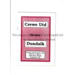 GEORGE BEST Programme for Crewe United at home v Dundalk 5/12/1989 with Best on the line-up page for