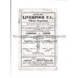 LIVERPOOL Single sheet home programme v Chester 3rd Round 2nd Leg FA Cup 9/1/1946. Creased and